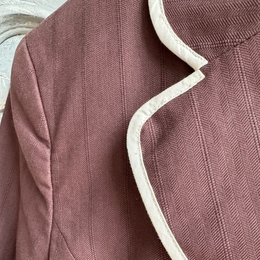 Vintage Nine & Co 100% Cotton Beaded Blazer 10 Brown 90s Cutaway Jacket - Picture 7 of 13